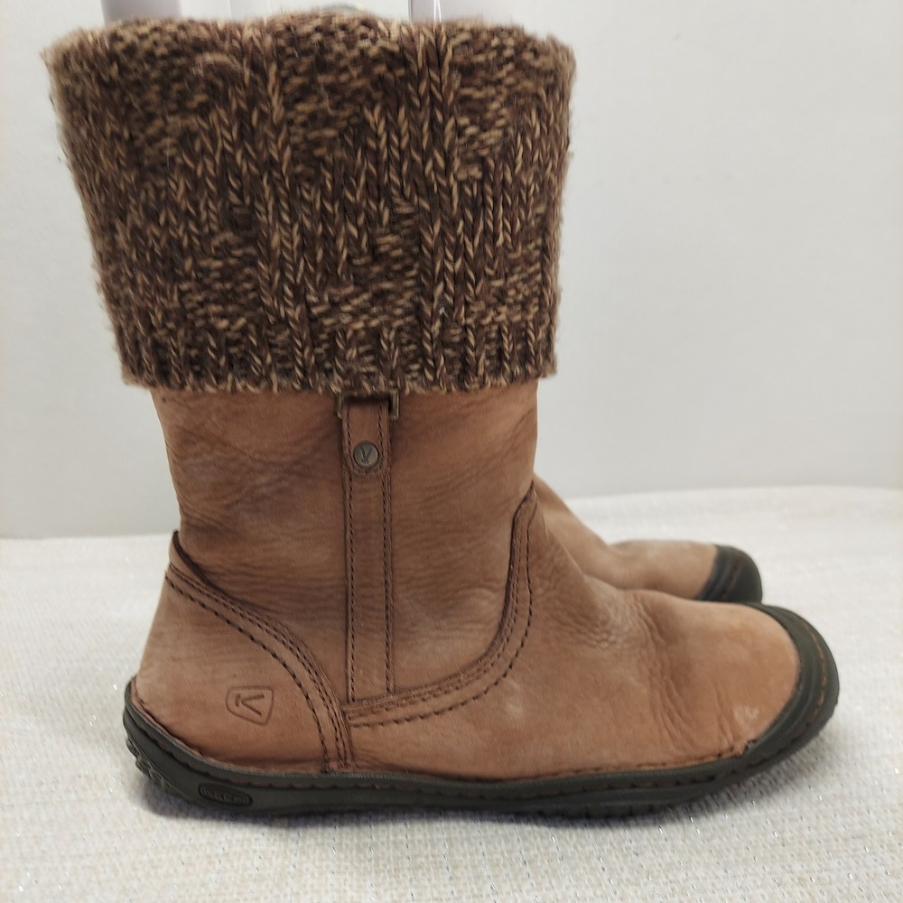 Keen Suede Leather Knit Sweater Cuff Boots Brown Mid Calf Womens Size 9